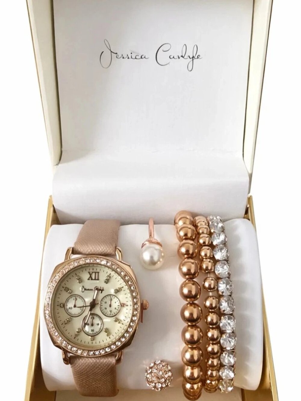 Jessica Carlyle Women’s Rose Gold Crystal Chronograph Watch Stainless Steel Brac